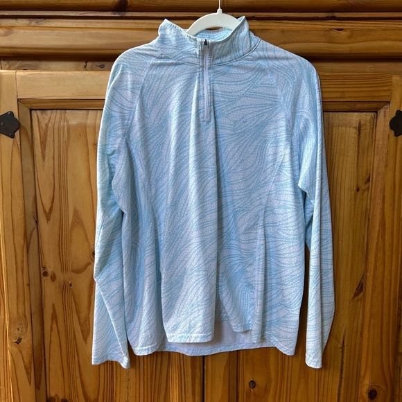 Orvis Tops - Orvis Shirt Blue and White Long Sleeve 3/4 Zip Mock Neck Top Women's Size Large